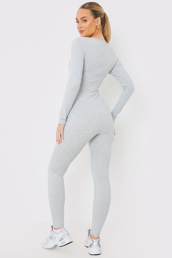 In The Style In The Style Long Sleeve Scoop Neck Unitard Grey