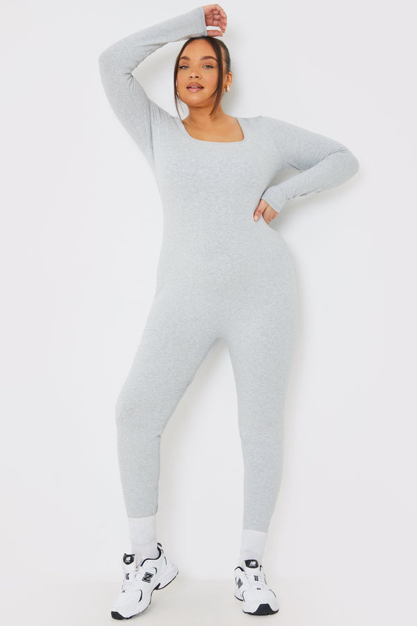 In The Style In The Style Long Sleeve Scoop Neck Unitard Grey