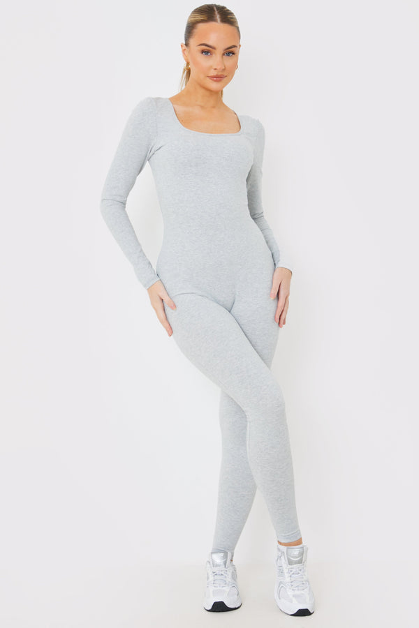 in the style In the Style Long Sleeve Scoop Neck Unitard Grey