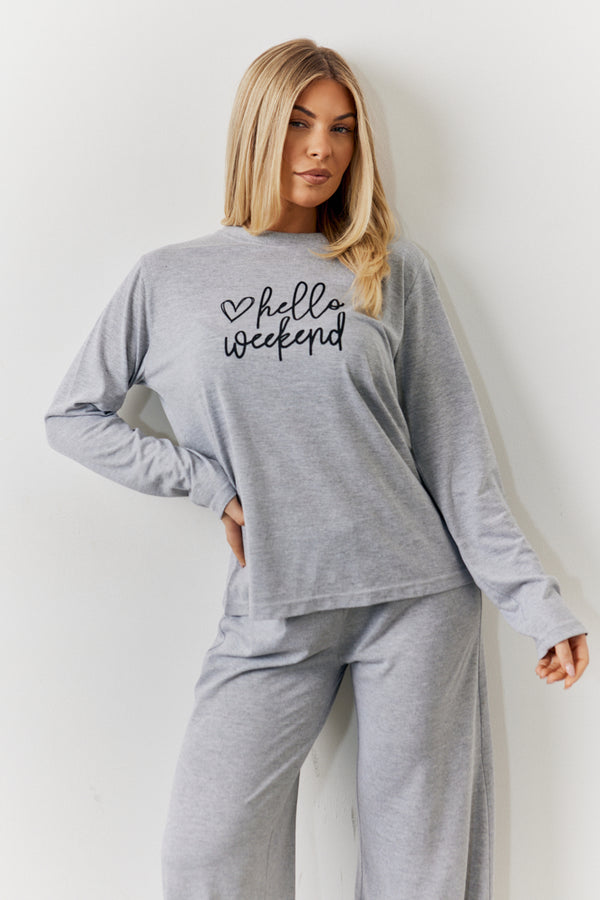 In The Style In The Style Long Sleeve Top And Trouser Slogan PJ Set Grey
