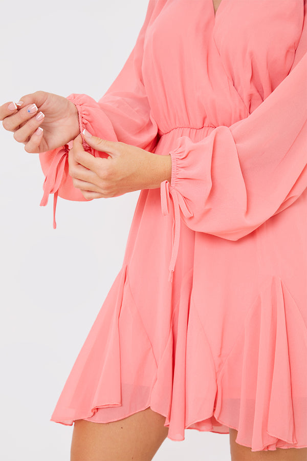 In The Style In The Style Long Sleeve Wrap Mini Dress Pink