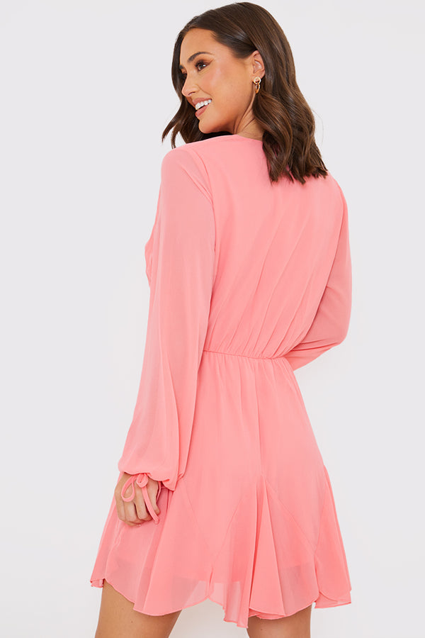 In The Style In The Style Long Sleeve Wrap Mini Dress Pink
