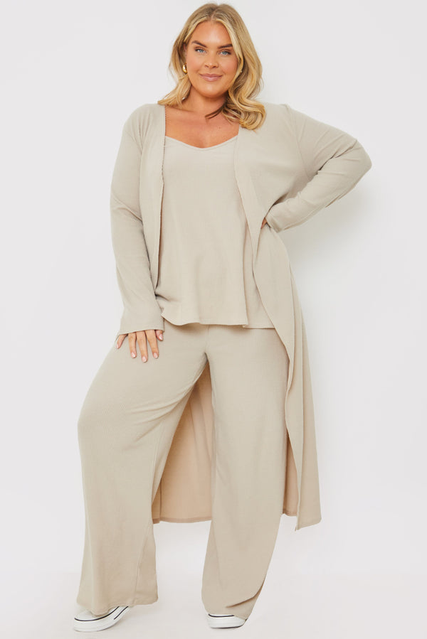 In The Style In The Style Longline Brushed Rib Cardigan Stone