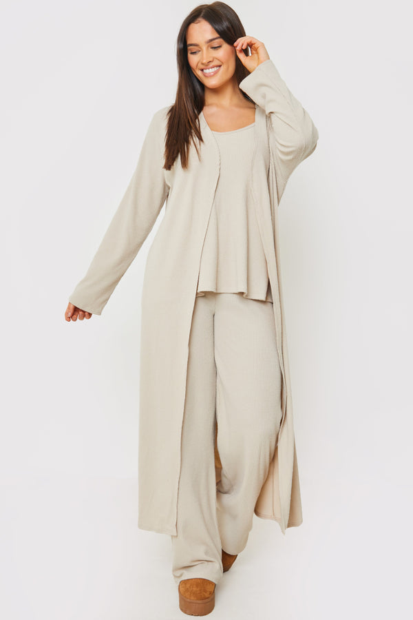 in the style In the Style Longline Brushed Rib Cardigan Stone