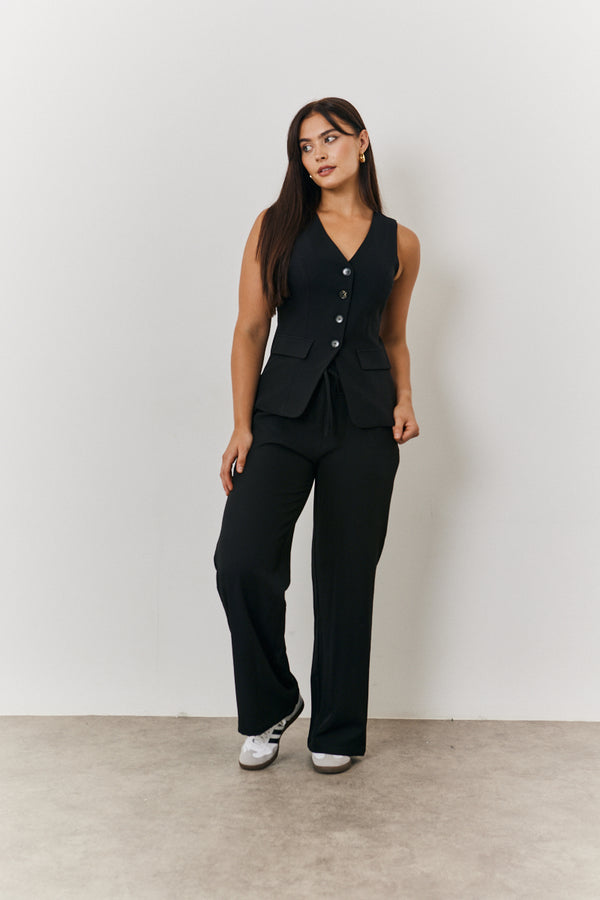 In The Style In The Style Longline Button Through Waistcoat Black