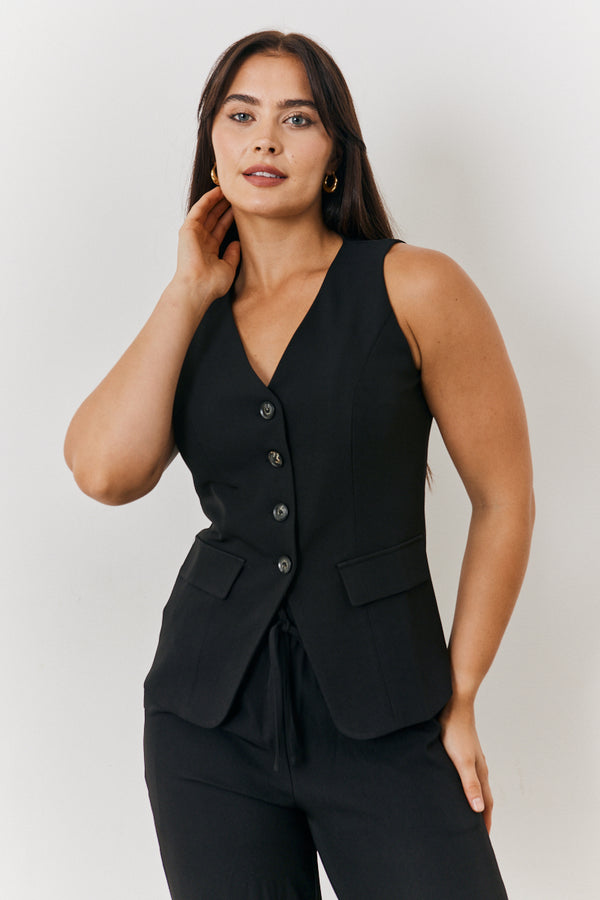 in the style In The Style Longline Button Through Waistcoat Black