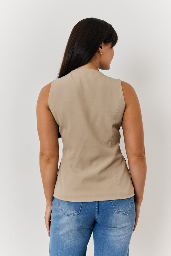 In The Style In The Style Longline Button Through Waistcoat Stone