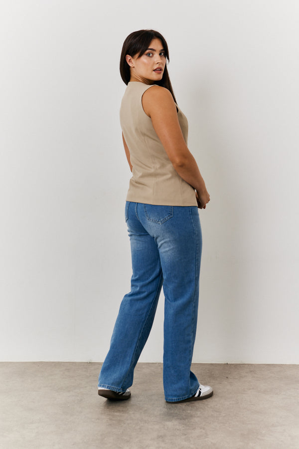 In The Style In The Style Longline Button Through Waistcoat Stone