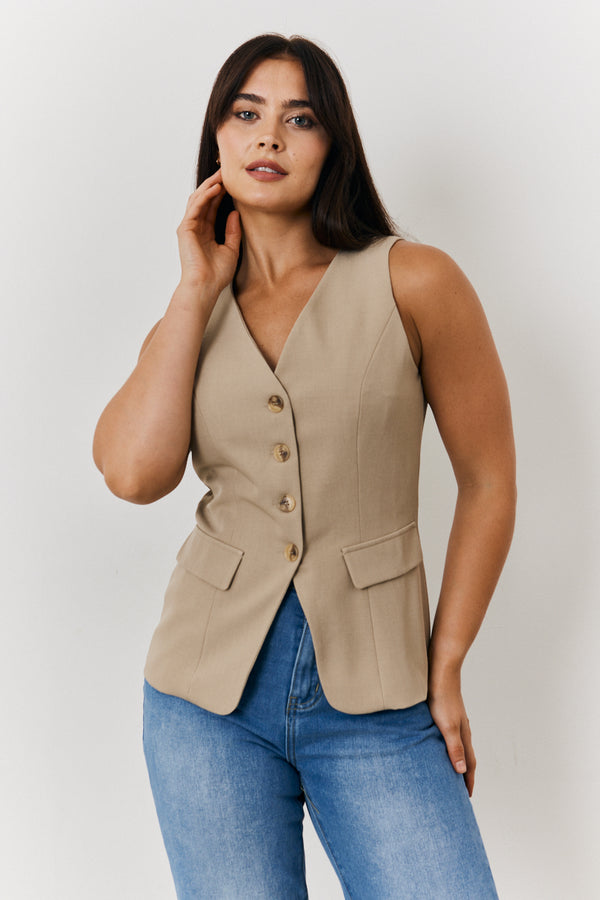 in the style In The Style Longline Button Through Waistcoat Stone