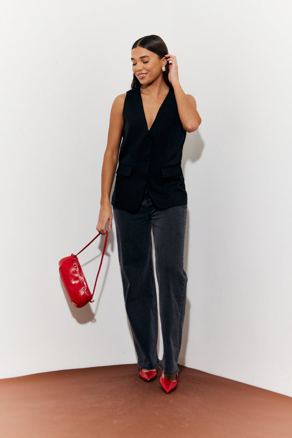 In The Style In The Style Longline Pocket Detail Waistcoat Black