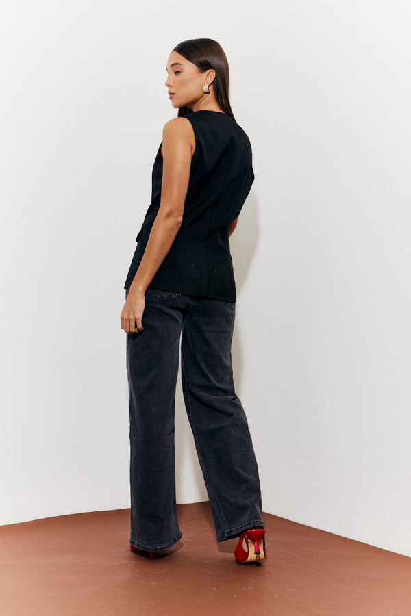 In The Style In The Style Longline Pocket Detail Waistcoat Black