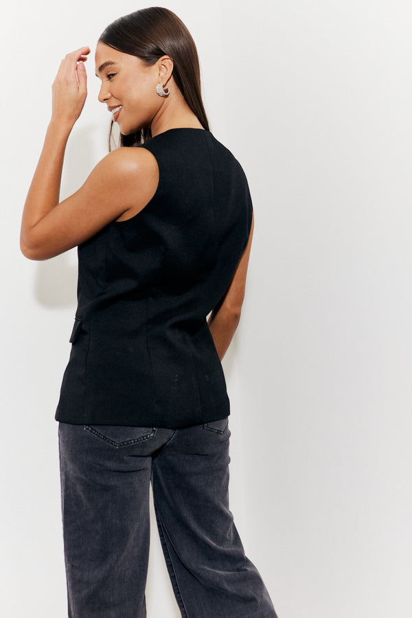 In The Style In The Style Longline Pocket Detail Waistcoat Black