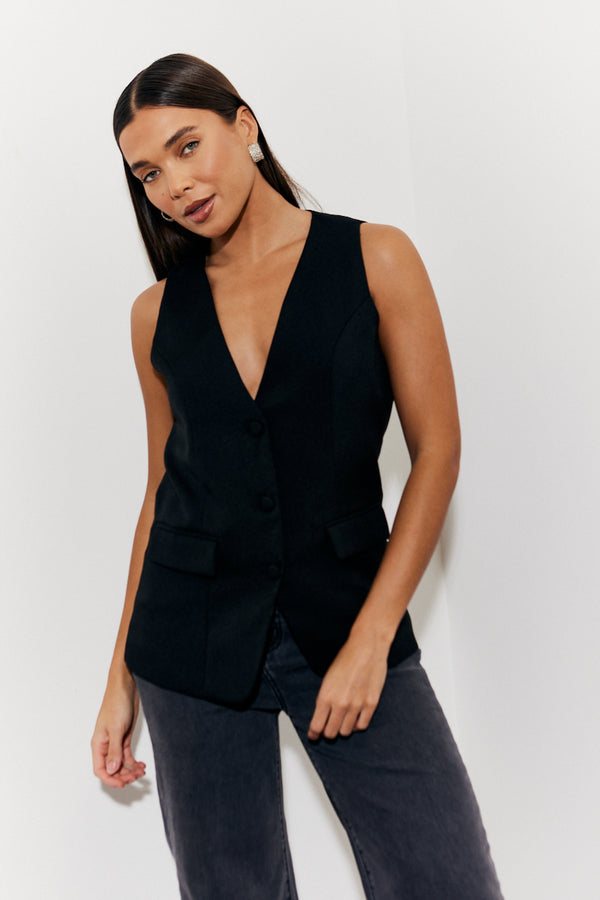 in the style In The Style Longline Pocket Detail Waistcoat Black