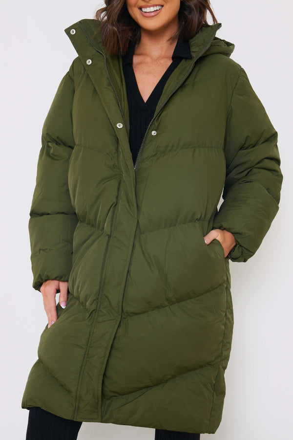 In The Style In The Style Longline Puffer Coat Khaki