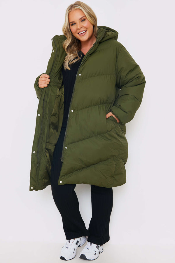In The Style In The Style Longline Puffer Coat Khaki