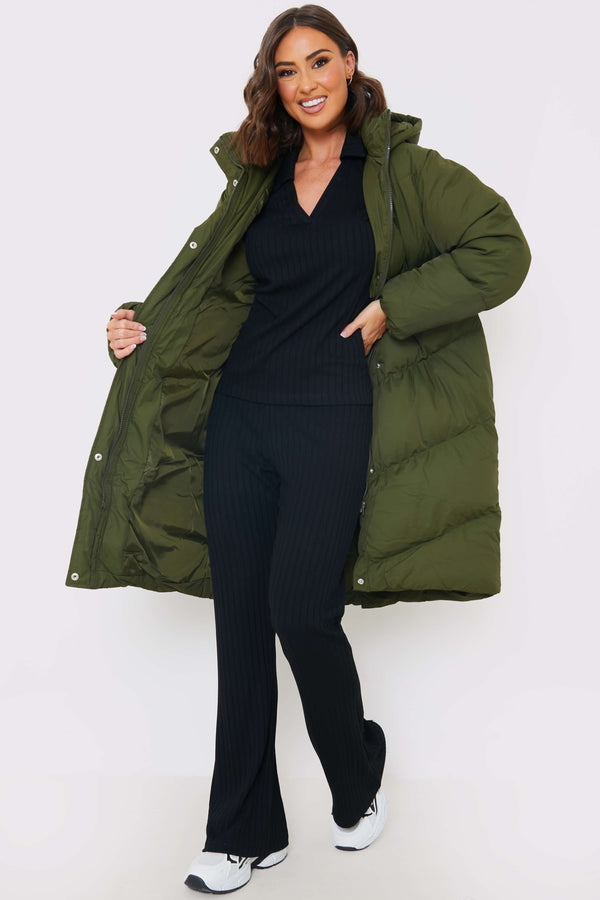 in the style In the Style Longline Puffer Coat Khaki