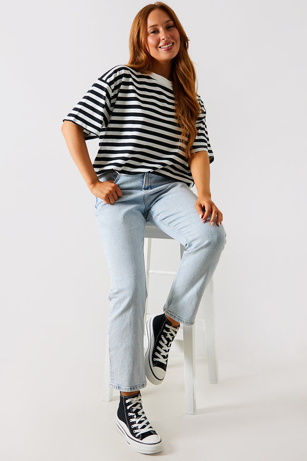 In The Style In The Style Longline Striped T-Shirt Black