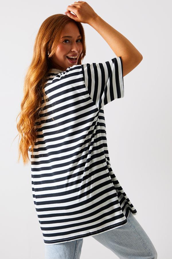 In The Style In The Style Longline Striped T-Shirt Black