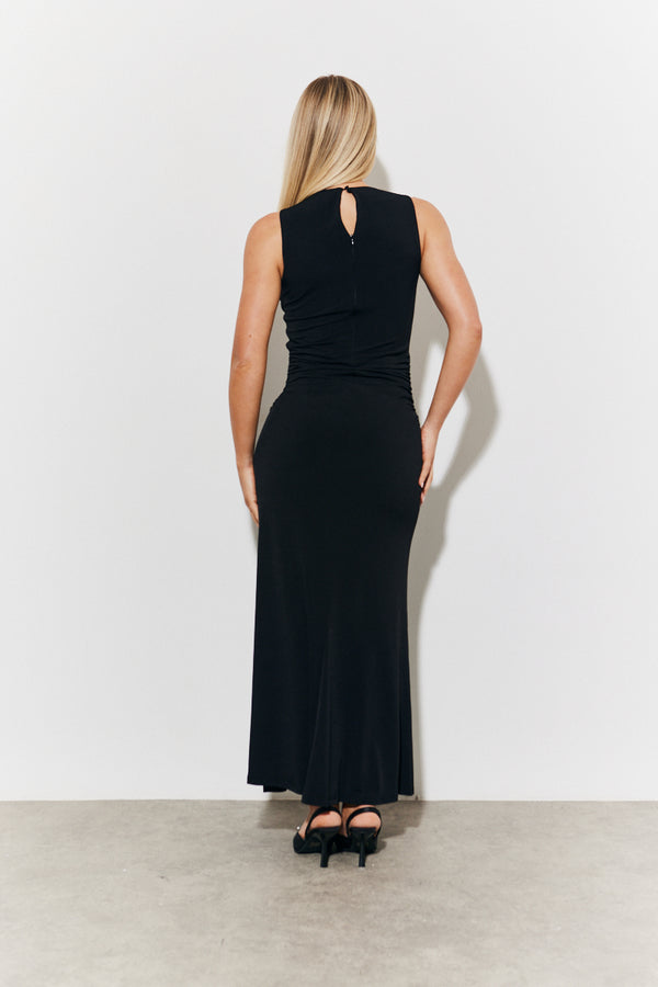 In The Style In The Style Magic Sculpting High Neck Ruched Maxi Dress Black