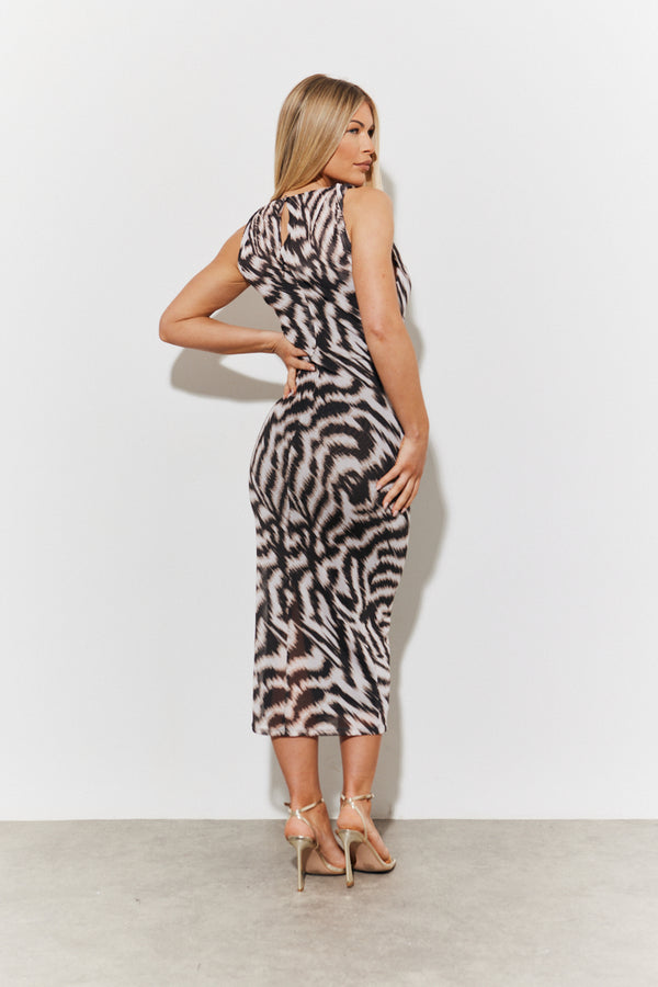 In The Style In The Style Magic Sculpting Mesh Ruched Detail Bodycon Midi Dress Multi