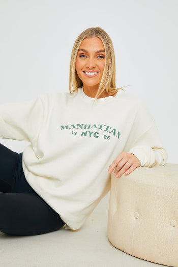 in the style In the Style Manhattan Slogan Sweater Cream