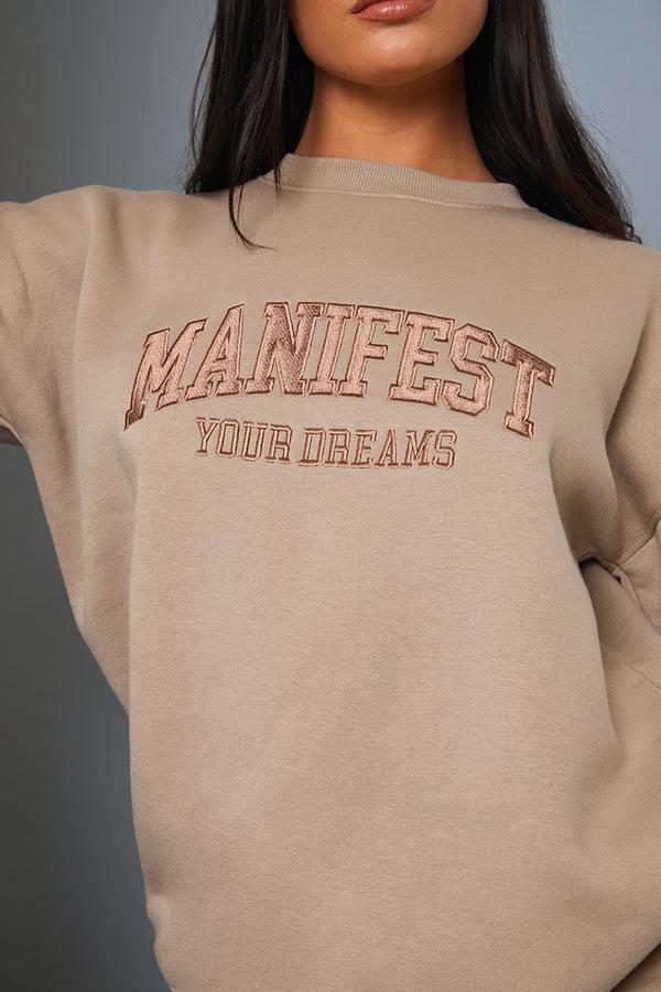 In The Style In The Style Manifest Your Dreams' Slogan Sweater Beige