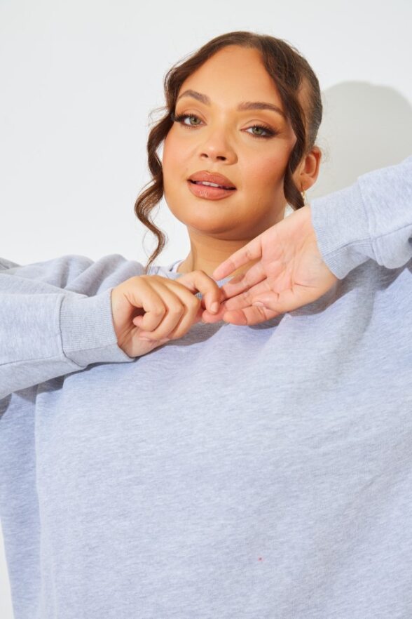 in the style In The Style Marl Crew Neck Fleeceback Sweater Grey