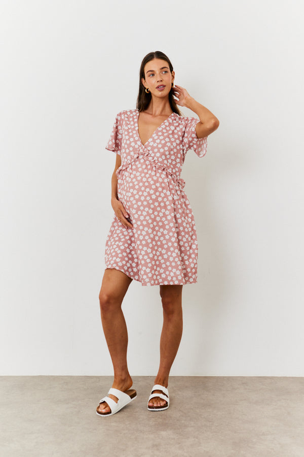 In The Style In The Style Maternity Floral Print Skater Dress Pink