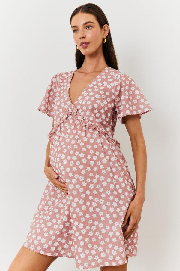 in the style In the Style Maternity Floral Print Skater Dress Pink