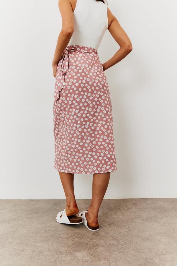 In The Style In The Style Maternity Floral Print Wrap Front Midi Skirt Pink
