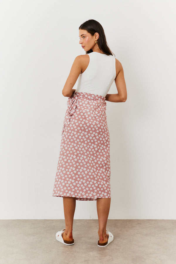 In The Style In The Style Maternity Floral Print Wrap Front Midi Skirt Pink