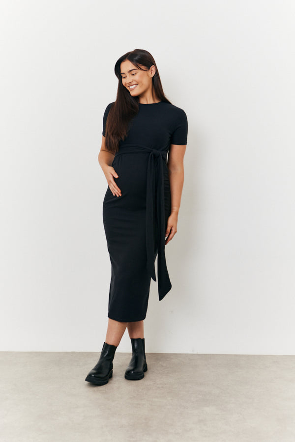 in the style In the Style Maternity Ribbed Belted Midi Dress Black