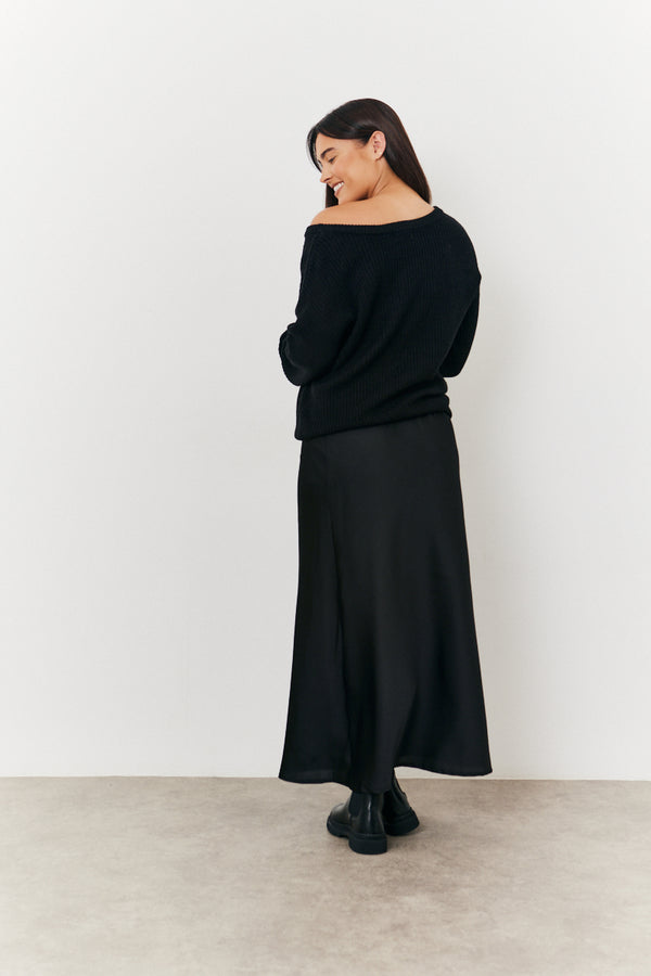 In The Style In The Style Maternity Satin Slip Midaxi Skirt Black