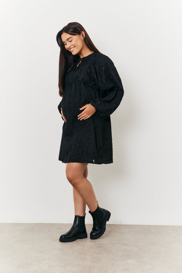 in the style In the Style Maternity Tie Detail Smock Dress Black