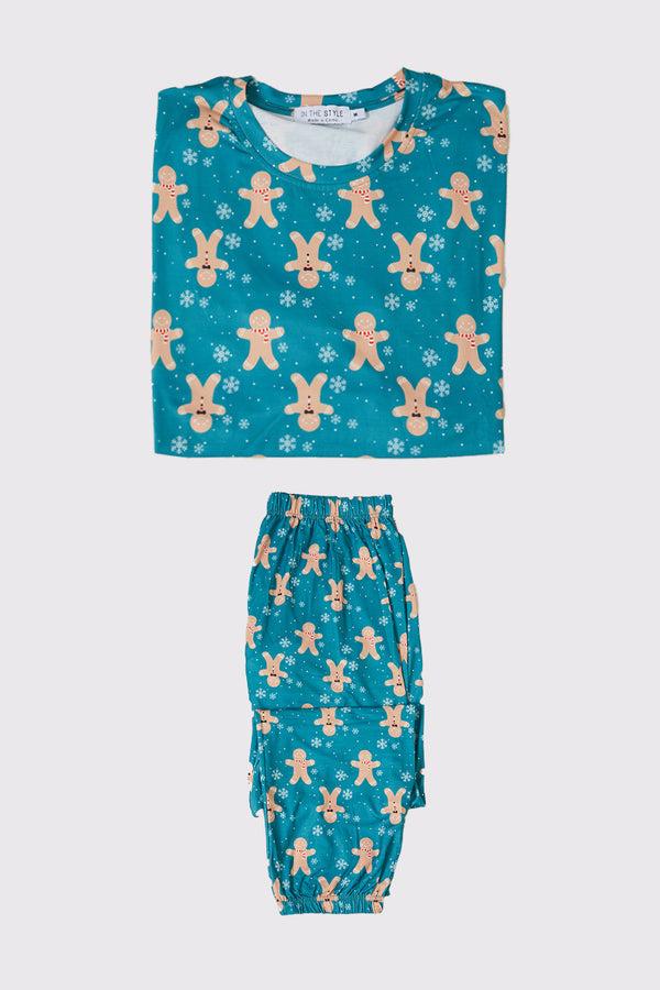 in the style In the Style Mens Gingerbread Man Print Matching Family PJ Set Green