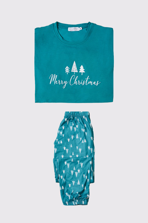 in the style In the Style Mens 'Merry Christmas' Matching Family PJ Set Teal