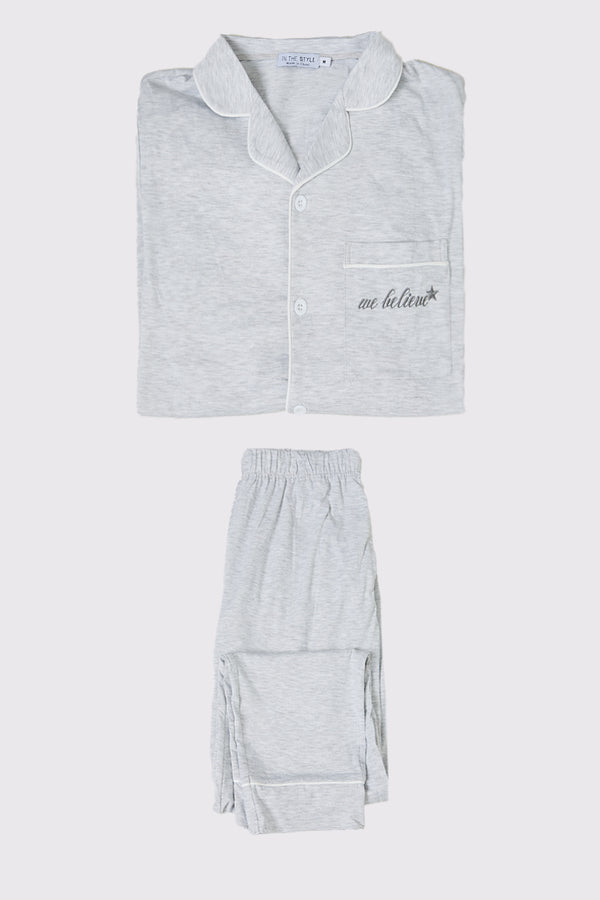 in the style In the Style Mens 'We Believe' Matching Family PJ Set Grey