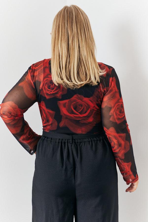 In The Style In The Style Mesh All Over Rose Print Long Sleeve Top Print