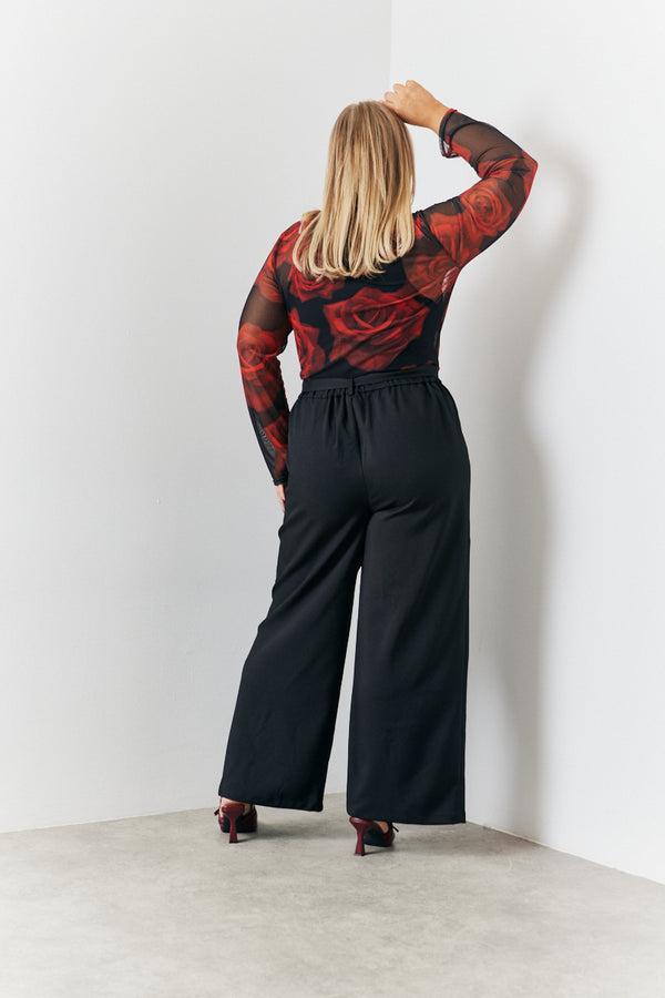 In The Style In The Style Mesh All Over Rose Print Long Sleeve Top Print