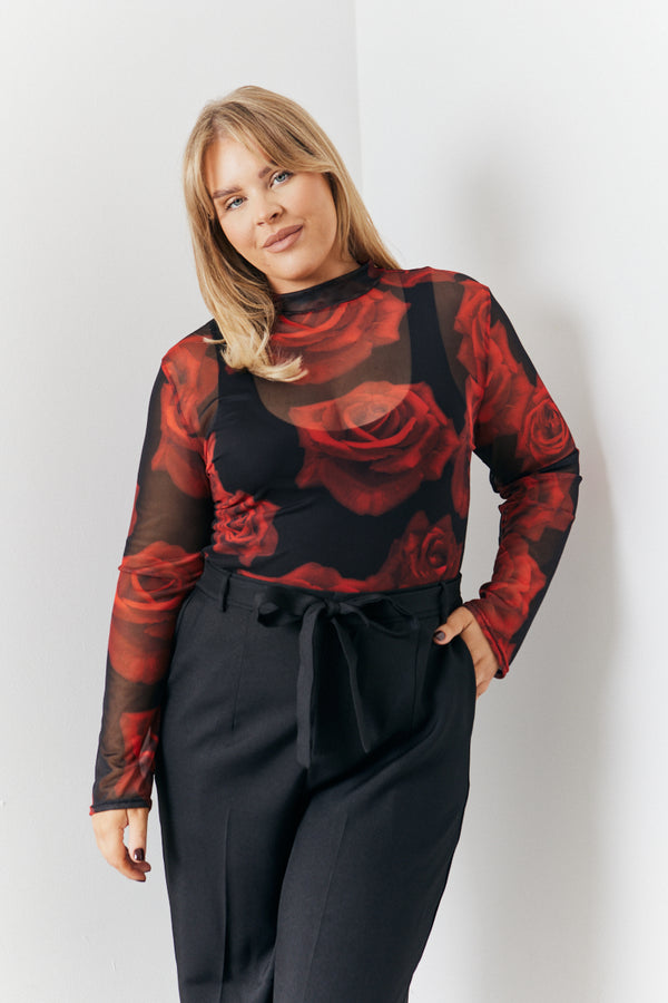 in the style In the Style Mesh All Over Rose Print Long Sleeve Top Print