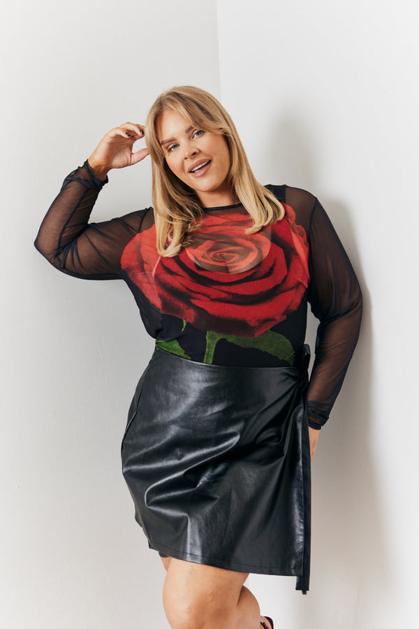In The Style In The Style Mesh Rose Print Long Sleeve Top Print