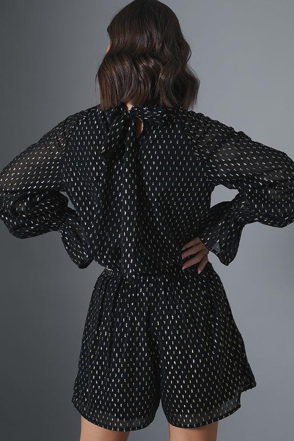 In The Style In The Style Metalic Polkadot High Neck Bodysuit Black
