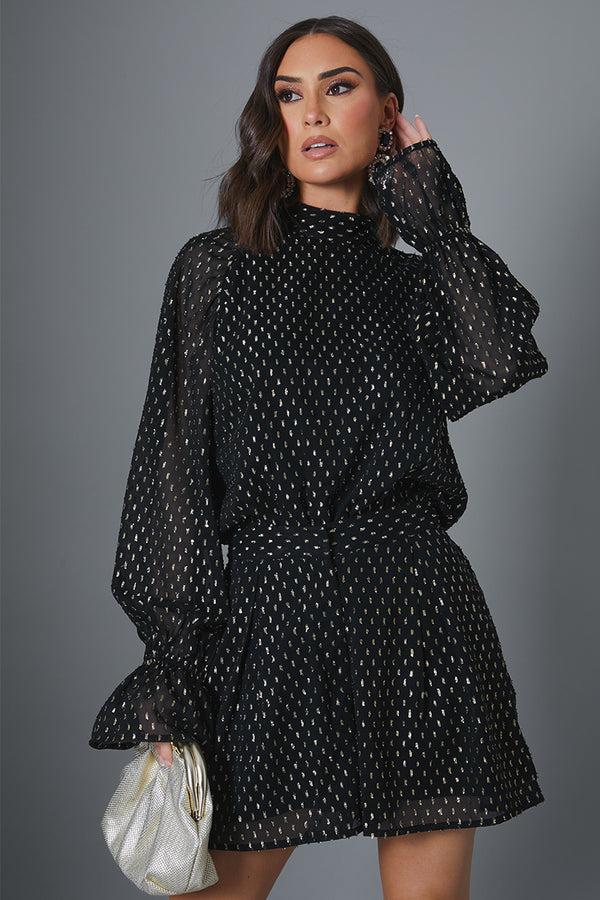 in the style In the Style Metalic Polkadot High Neck Bodysuit Black