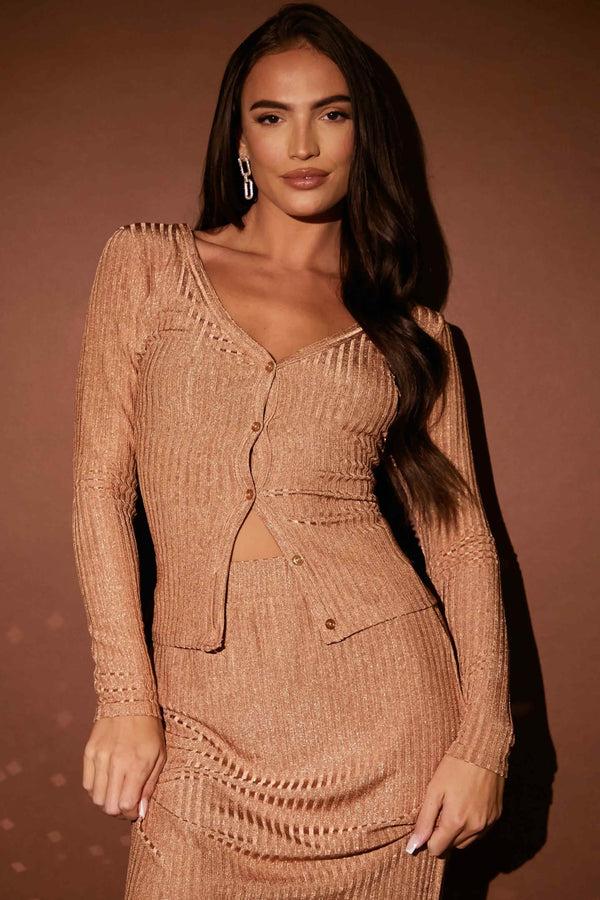 In The Style In The Style Metallic Co-Ord Cardigan Top Rose