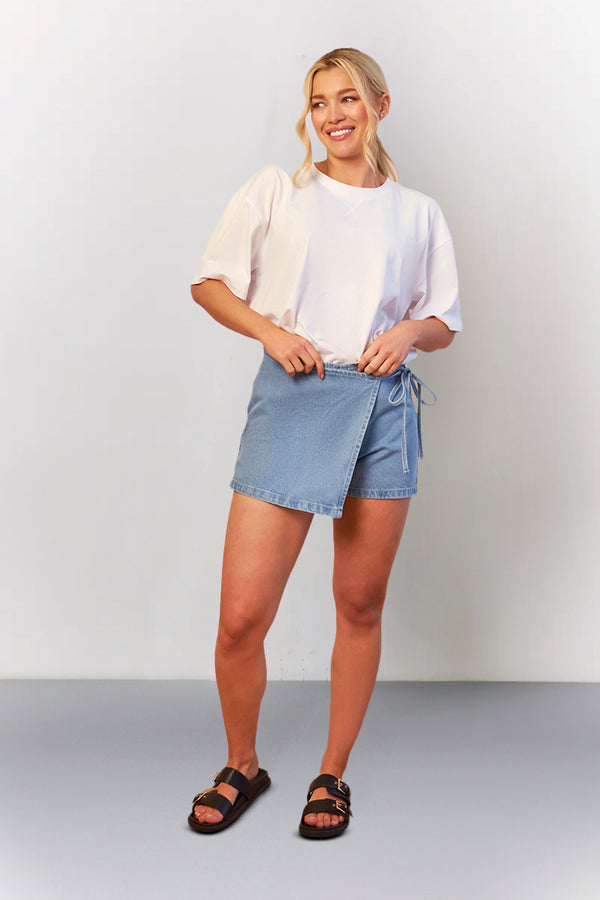 in the style In The Style Mid Blue Tie Side Denim Skort Mid blue