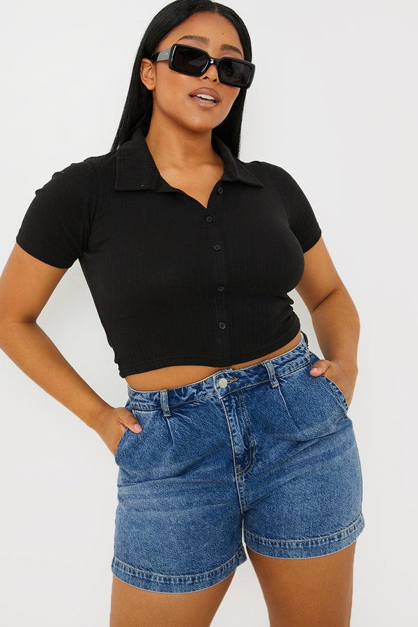 in the style In The Style Mid Wash Denim Shorts Blue