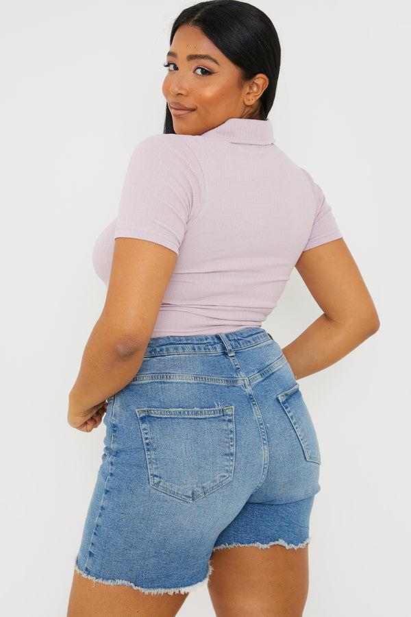 In The Style In The Style Mid Wash Ripped Denim Shorts Blue