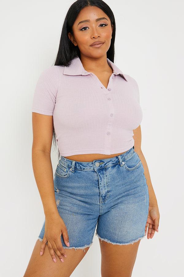 in the style In The Style Mid Wash Ripped Denim Shorts Blue