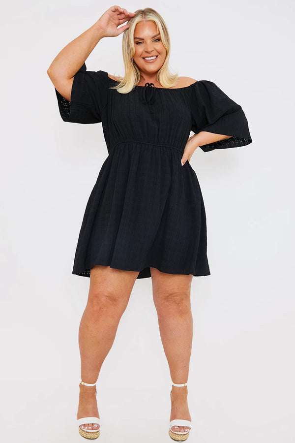 In The Style In The Style Milkmaid Style Floaty Sleeve Mini Dress Black