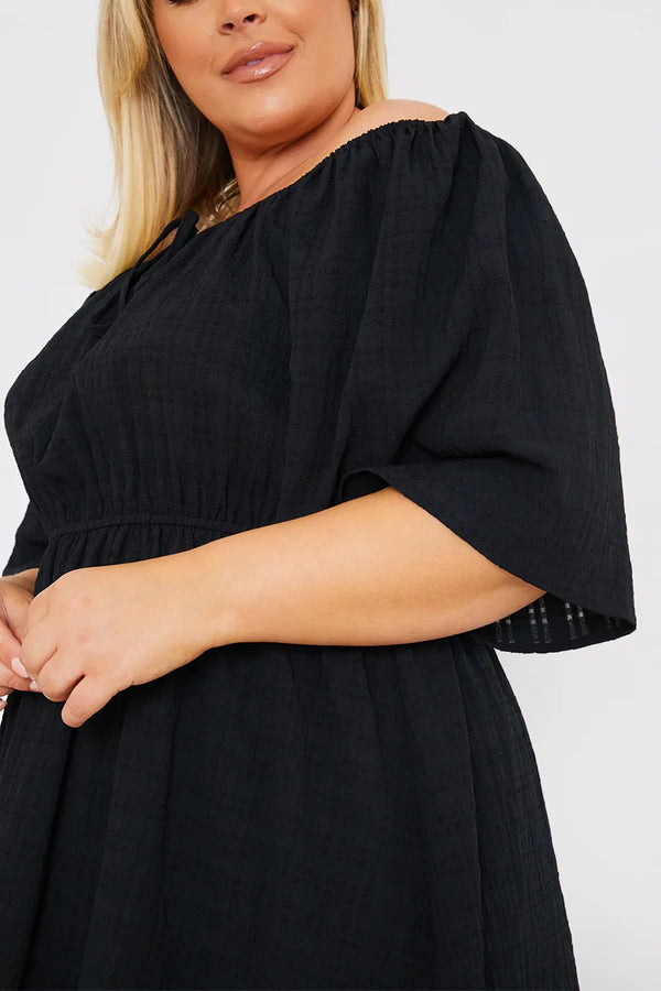 In The Style In The Style Milkmaid Style Floaty Sleeve Mini Dress Black